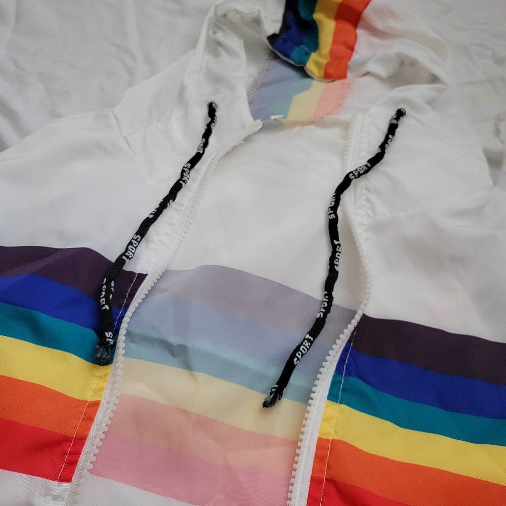 Thin White Jacket w/ Rainbow Stripe